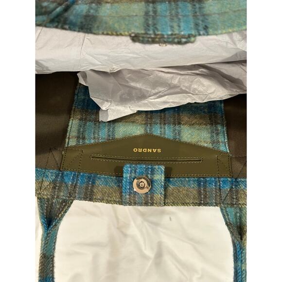 NEW Sandro Kasbah Checked Brushed Felt Tote Blue Green Yellow - Picture 8 of 10